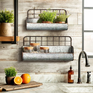 Metal Wall Baskets with Wire Back, Set of Two