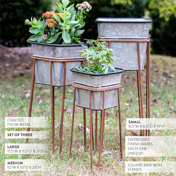 large tin plant pots Galvanized Planters On Rusted Finish Stands