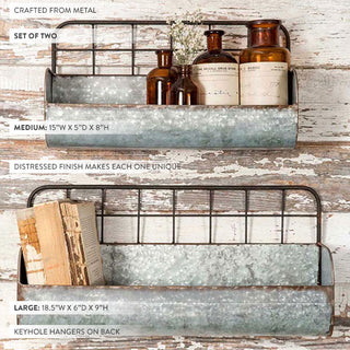 Metal Wall Baskets with Wire Back, Set of Two