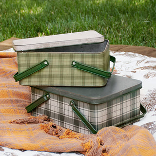 Vintage Plaid Storage Bins with Handles, Set of 2