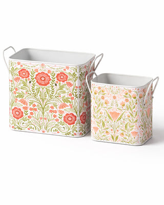 Botanical Folk Art Metal Storage Bins, Set of 2
