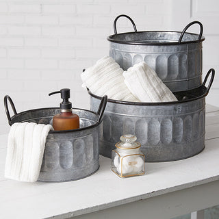 Galvanized Metal Nesting Bins with Handles, Set of Three