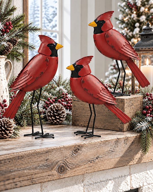 Standing Red Cardinal Figurines, Set of 3
