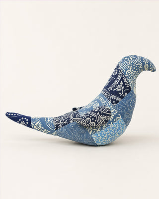 Indigo Blue Patchwork Plush Bird with Floral Paisley Fabric