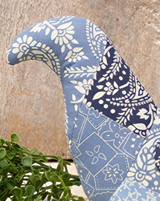 Indigo Blue Patchwork Plush Bird with Floral Paisley Fabric