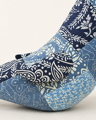 Indigo Blue Patchwork Plush Bird with Floral Paisley Fabric