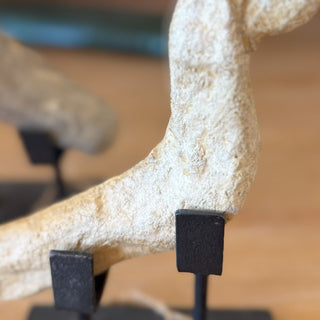 Detailed close-up of the textured stone surface of a 17th century bird temple fragment