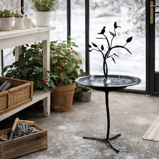 Black iron bird bath fountain indoor garden decor
