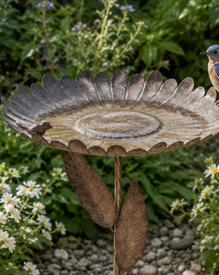 Outdoor Aged Metal Flower Birdbath 22 Inch