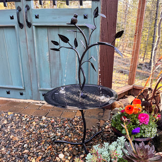 Rustic metal bird bath fountain garden accent