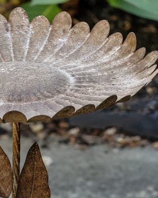 Outdoor Aged Metal Flower Birdbath 22 Inch