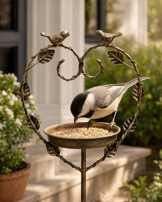 Iron Heart Birdfeeder Garden Pick Antique Brass Finish