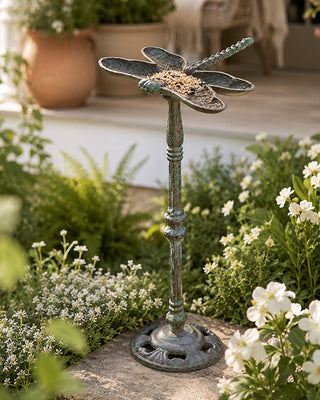 Cast Iron Dragonfly Bird Feeder Pedestal
