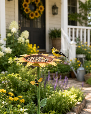 Sunflower Bowl Bird Feeder Garden Stake Metal Outdoor/Indoor Yard Decor