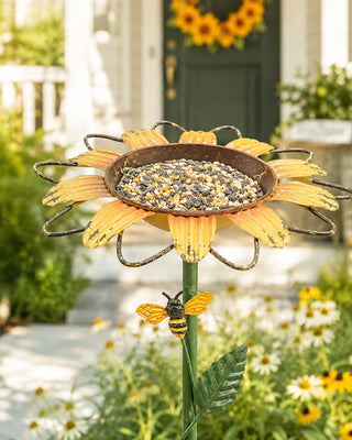 Sunflower Bowl Bird Feeder Garden Stake Metal Outdoor/Indoor Yard Decor
