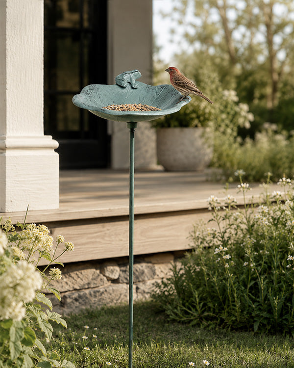 Outdoor Whimsical Iron Frog on Lily Pad Birdfeeder