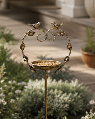 Iron Heart Birdfeeder Garden Pick Antique Brass Finish