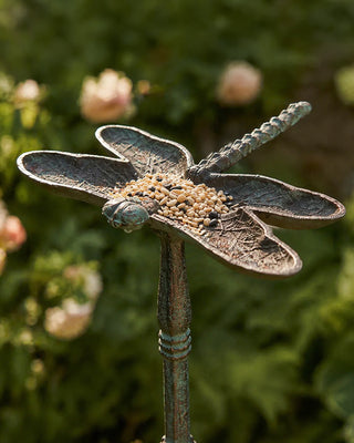 Cast Iron Dragonfly Bird Feeder Pedestal