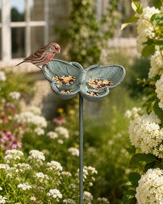 Iron Butterfly Birdfeeder Outdoor Garden Stake Decor 28 Inch