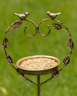 Iron Heart Birdfeeder Garden Pick Antique Brass Finish