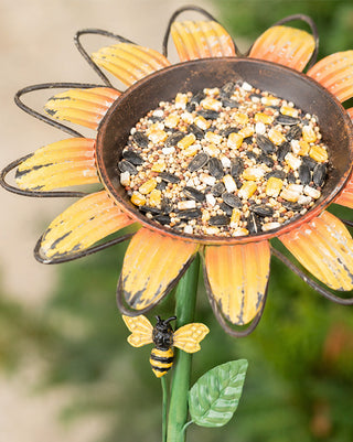 Sunflower Bowl Bird Feeder Garden Stake Metal Outdoor/Indoor Yard Decor