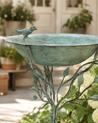 Iron Garden Birdbath and Feeder with Sculptural Branch Stand