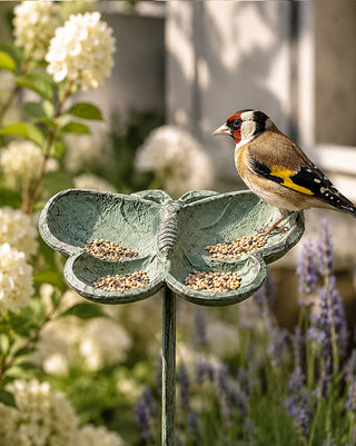 Iron Butterfly Birdfeeder Outdoor Garden Stake Decor 28 Inch
