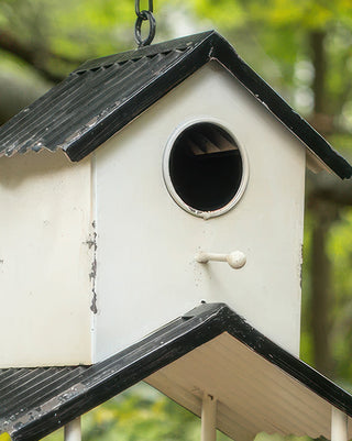 Black and White Functioning Birdhouse with Feeder