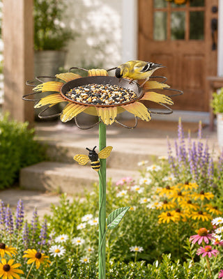 Sunflower Bowl Bird Feeder Garden Stake Metal Outdoor/Indoor Yard Decor