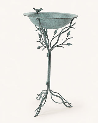 Iron Garden Birdbath and Feeder with Sculptural Branch Stand