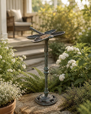 Cast Iron Dragonfly Bird Feeder Pedestal