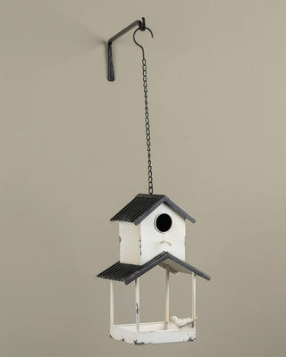 Black and White Functioning Birdhouse with Feeder