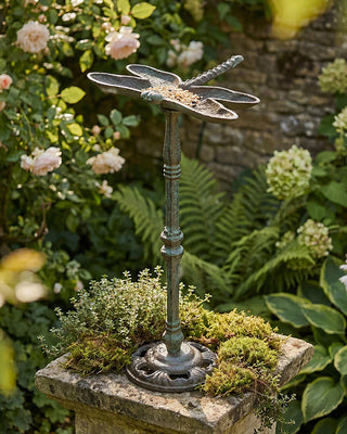 Cast Iron Dragonfly Bird Feeder Pedestal