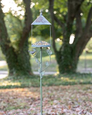 Outdoor Blue Metal Bird Feeder Stake