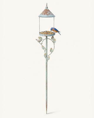 Outdoor Blue Metal Bird Feeder Stake