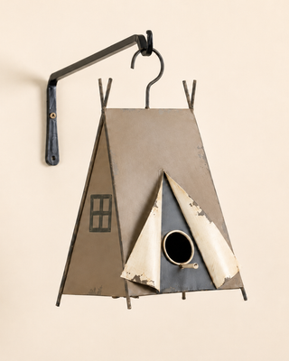 Cottage-Inspired Tan Tent Wood Functional Birdhouse