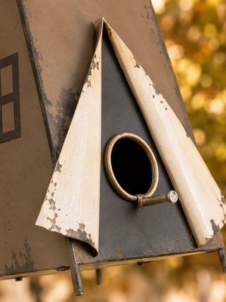 Cottage-Inspired Tan Tent Wood Functional Birdhouse