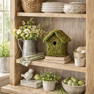 Moss-Covered Wood Birdhouse