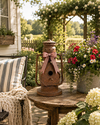 Functional Outdoor Iron Lantern Bird House