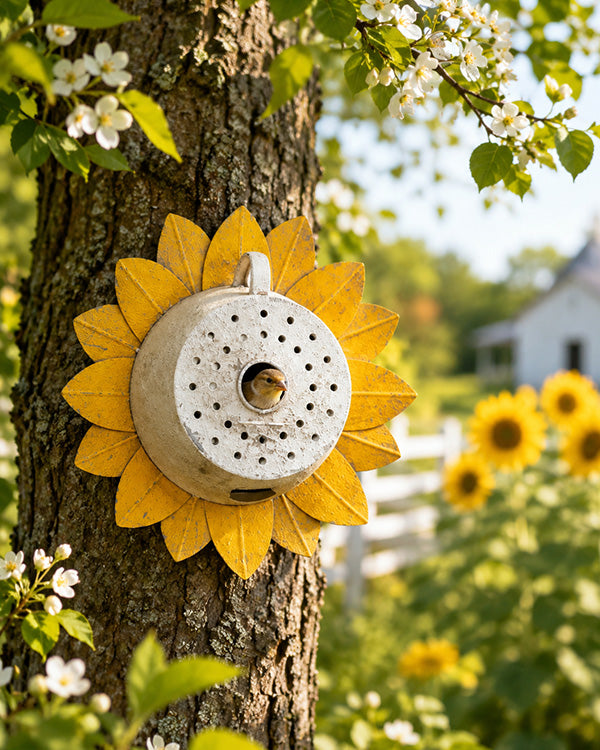 Metal Sunflower Wall Birdhouse Functional Outdoor/Indoor Garden Decor