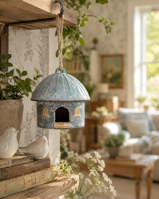 Blue gold decorative birdhouse resin