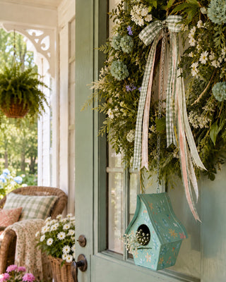 Hand-painted Green Metal Birdhouse - Decorative Garden Wall Accent