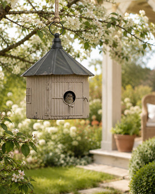 Black and Tan Round Metal Functional Birdhouse