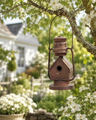 Functional Outdoor Iron Lantern Bird House