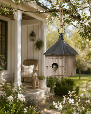 Black and Tan Round Metal Functional Birdhouse