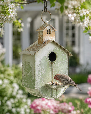 Green Vintage Outdoor Functioning Metal Birdhouse