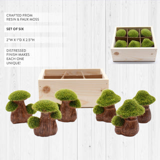 Faux Moss Mushroom Figurines, Set of 6