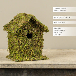 Moss-Covered Wood Birdhouse