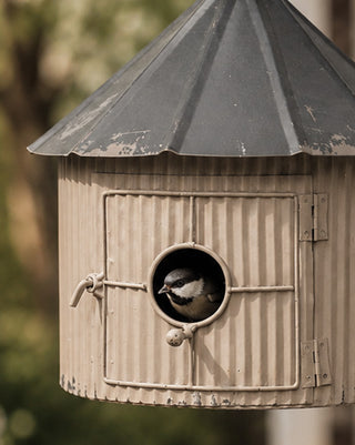 Black and Tan Round Metal Functional Birdhouse