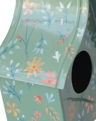 Hand-painted Green Metal Birdhouse - Decorative Garden Wall Accent